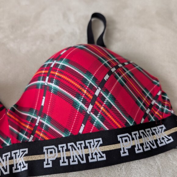 3/$30 PINK Victoria secret plaid gold detail bra - Picture 2 of 6
